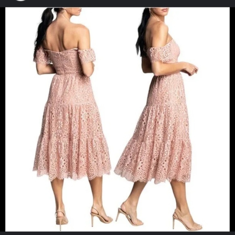 Dress the Population dress XS River Dress lace tiered romantic wedding pink